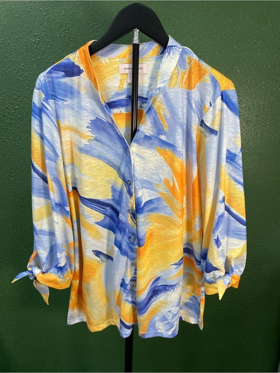 Allison Daley Tops - Allison Daley Blue, Yellow & White Abstract Button-Up Blouse
